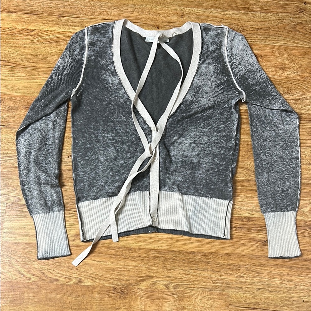 27 Milles Malibu Gray and Cream Cardigan Sweater V-Neck Knit Size S/ M